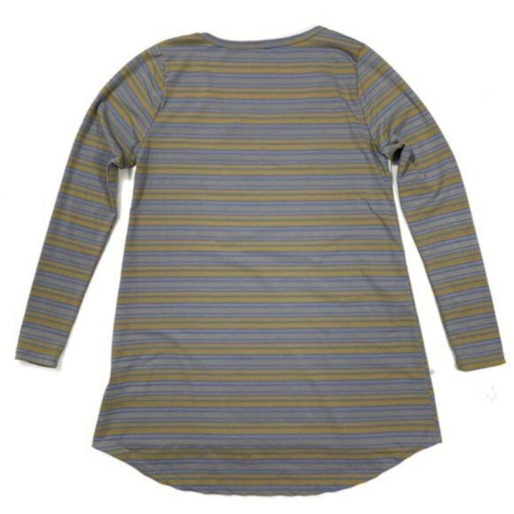 LuLaRoe Lynnae Tee Size XS Striped Long Sleeve Blue Yellow Curved Hem Scoop Neck - Picture 4 of 6